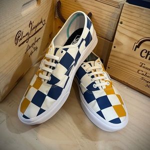 Vans blue and yellow checkered sneakers. Size 9.5. (Men’s size 8)
